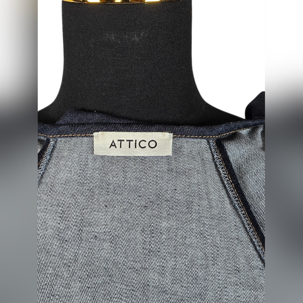 The Attico Ruffle Denim Blouse Scoop Neck Cold Shoulder Made in Italy | US Small - Picture 5 of 11